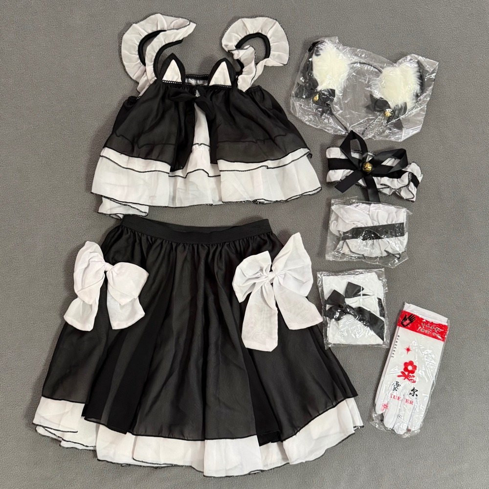 Unbranded Cat Maid Cosplay Costume Set Womens M Black White Excellent Ruffled